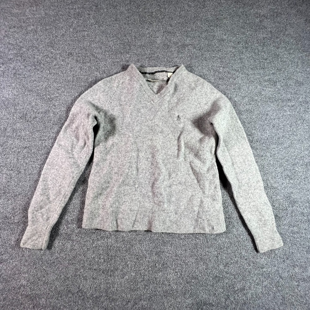 Penguin by Munsingwear Womens L Gray Wool V-Neck Sweater 1BBG0202 Preppy